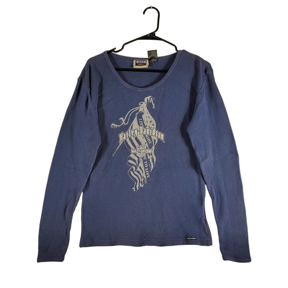 Harley-Davidson Tops - Harley Davidson Womens Long Sleeve Thermal Top Blue Ride‎ to Live Size Large